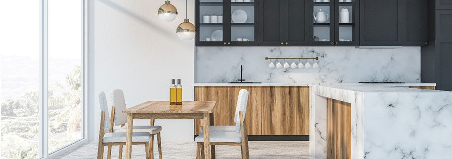 Shaker kitchen cabinets with white finish