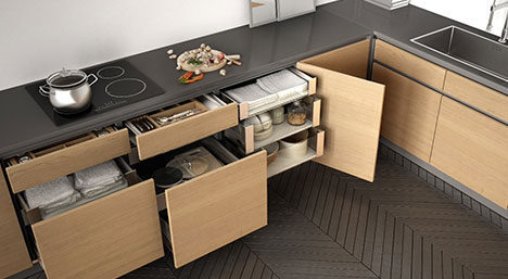 Organized drawers with dividers and pull-out shelving
