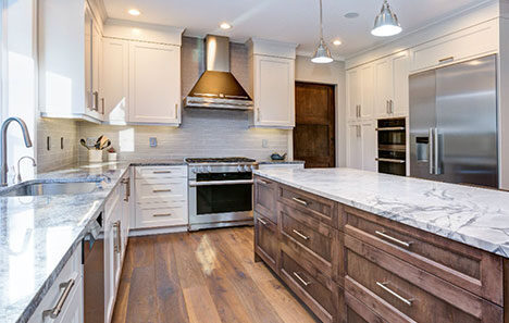 White and wood kitchen cabinetry
