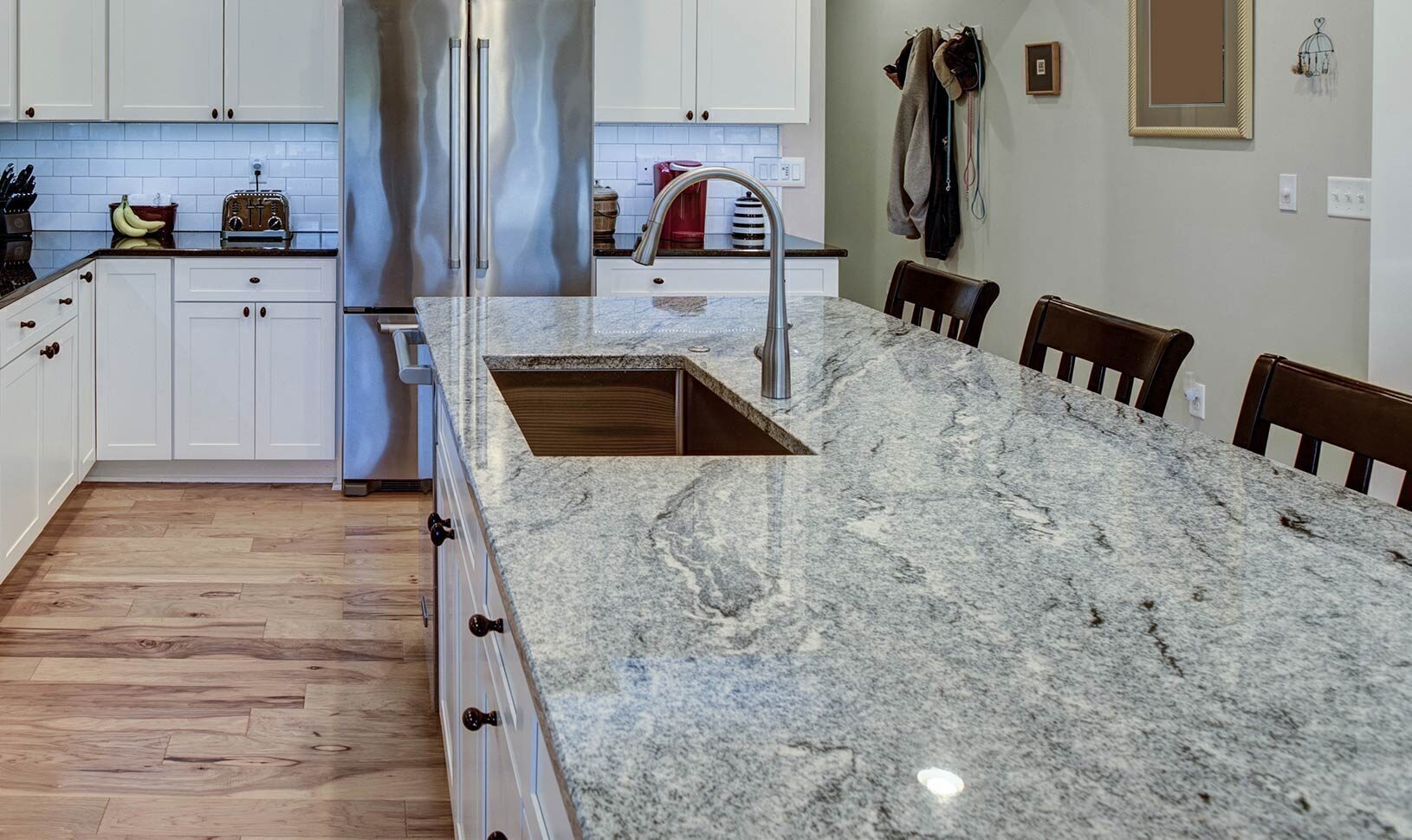 Quartzite island with dramatic grey veining