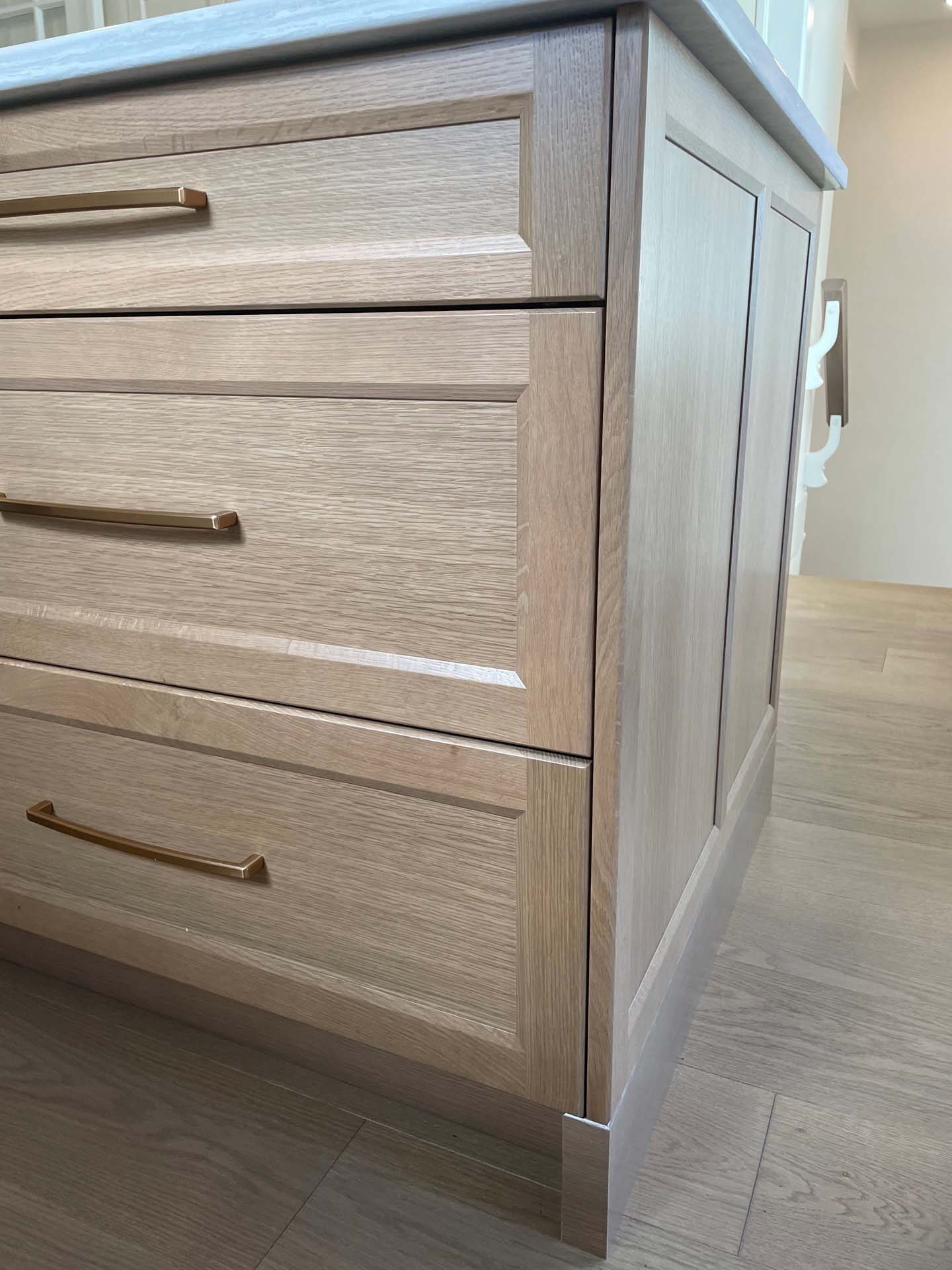 Close-up of custom drawer fronts and pulls